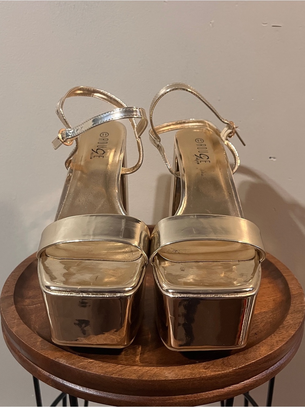 Rouge! Metallic Gold Platform Sandals with Ankle Strap Worn Once